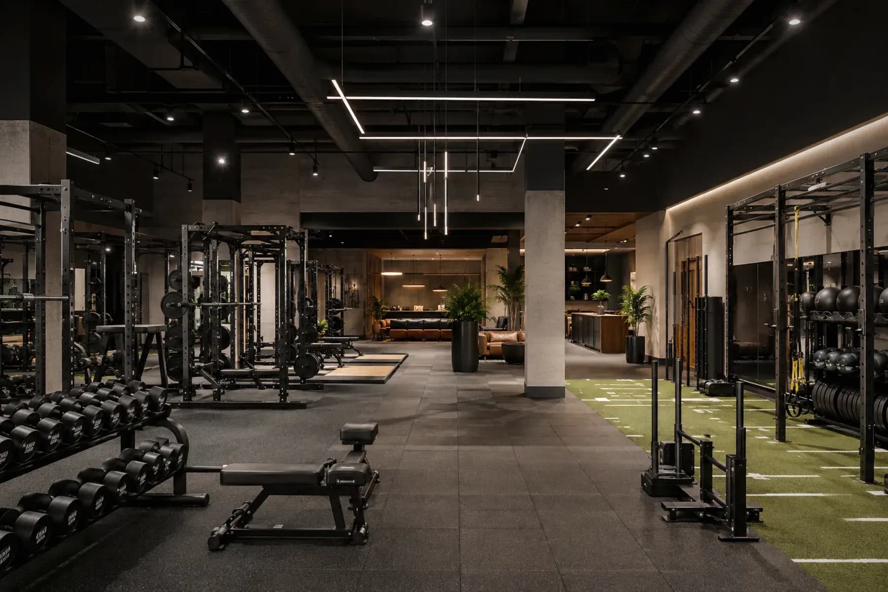 Modern industrial FORGE strength and conditioning floor